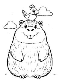 Capibara cu o pasăre pe cap
