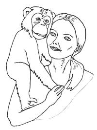 Cimpanzeu pe umărul unei femei