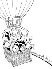 Donald, Scrooge și Huey, Dewey și Louie în balon cu aer cald