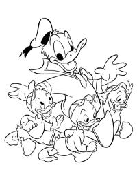 Donald Duck împreună cu Huey, Dewey și Louie