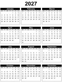 Calendar anual 2027