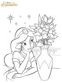 Jasmine se uită la o vază cu flori