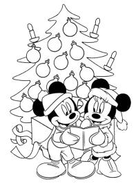 Minnie și Mickey în fața pomului de Crăciun
