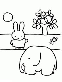 Miffy lângă elefant