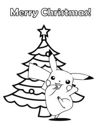 Pikachu lângă bradul de Crăciun