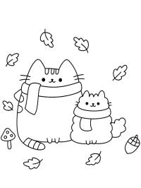 Pusheen și pisica Stormy în decor de toamnă