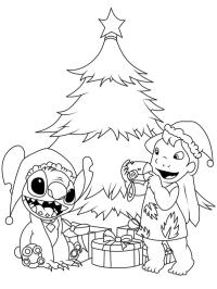 Stitch și Lilo lângă bradul de Crăciun