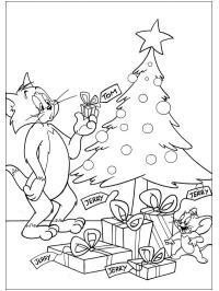 Tom și Jerry lângă bradul de Crăciun