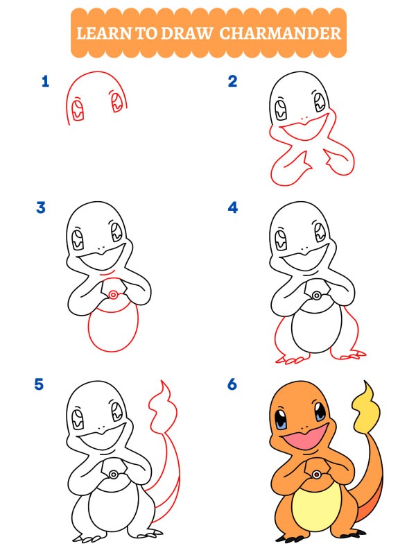 Cum să îl desenezi pe Charmander