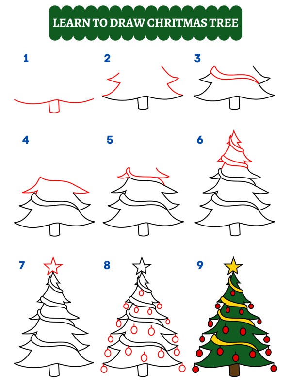 Cum să desenezi un pom de Crăciun