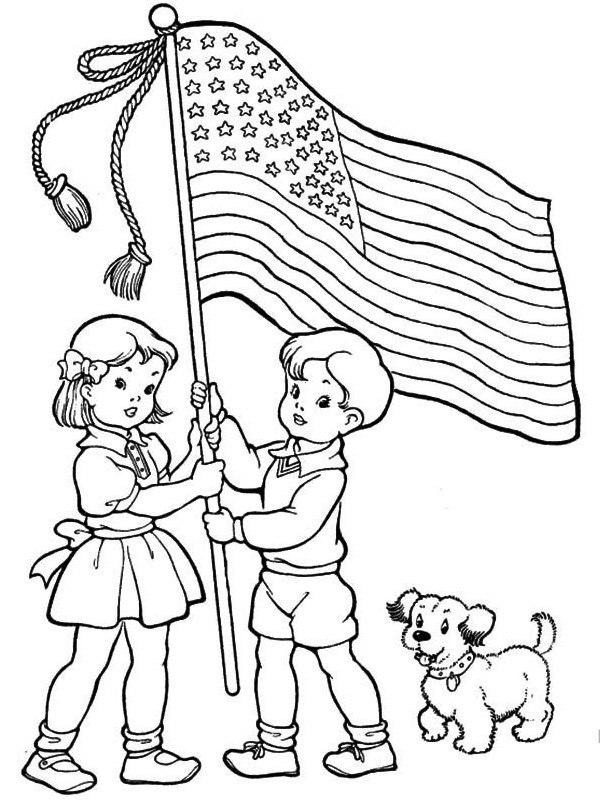 Steagul American ţinut de copii de colorat