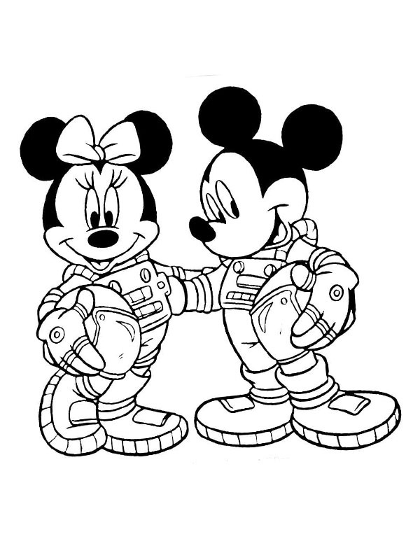 Mickey și Minnie Mouse astronauți de colorat