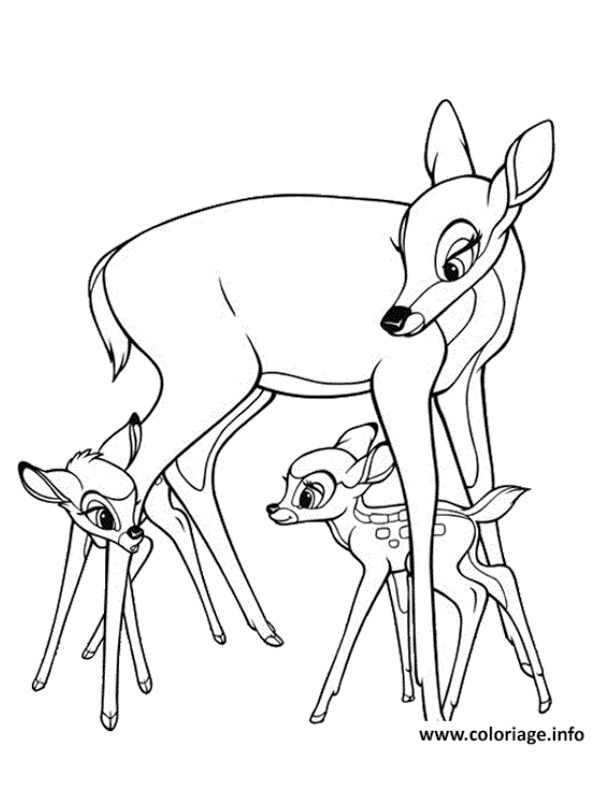 Bambi cu mama ei și Faline de colorat