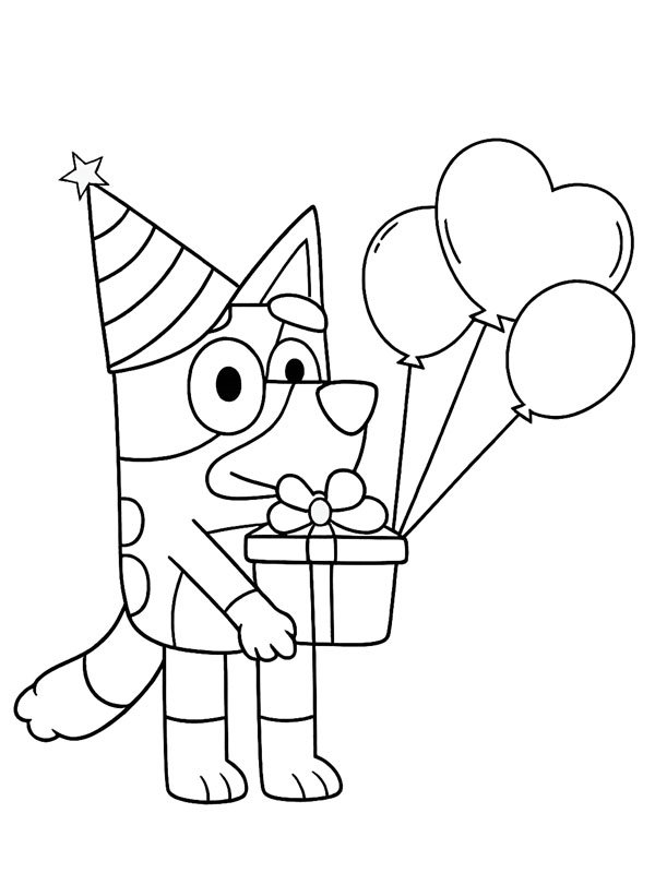 Bluey cu un cadou de colorat