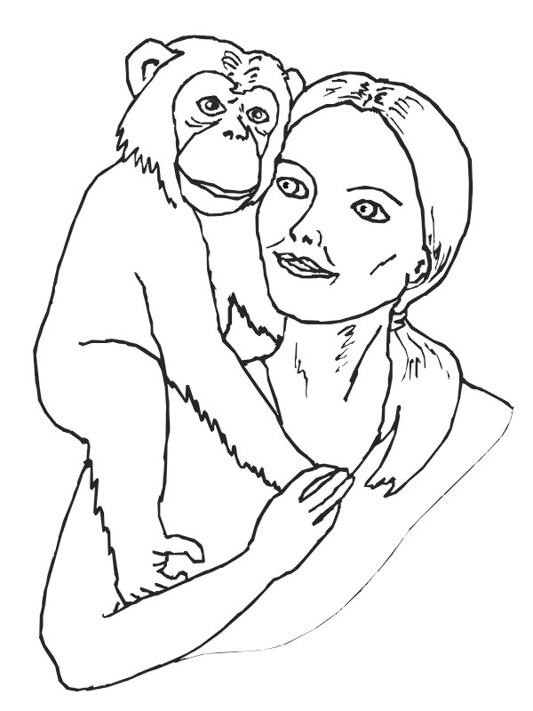 Cimpanzeu pe umărul femeii de colorat