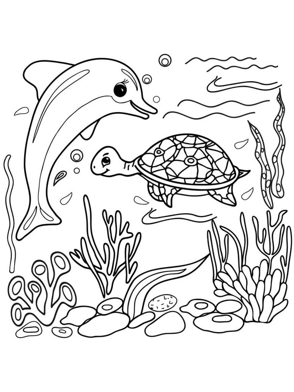 Delfin şi broască ţestoasă de colorat