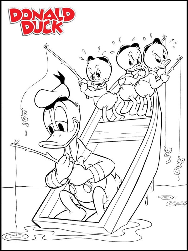 Donald Duck și Huey, Dewey și Louie pescuiesc de colorat