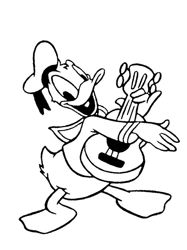 Donald Duck cântă la chitară de colorat