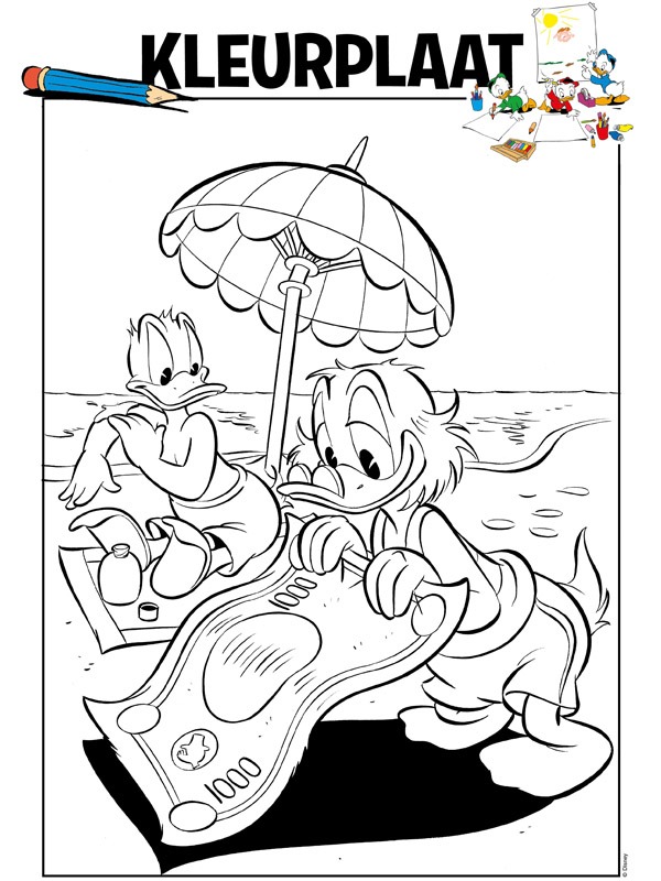 Donald și Scrooge pe plajă de colorat
