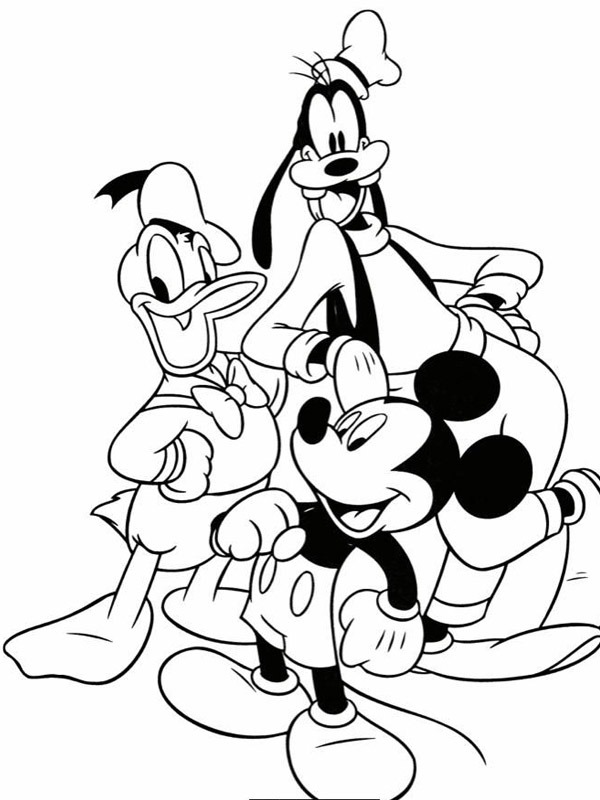 Donald, Goofy și Mickey de colorat