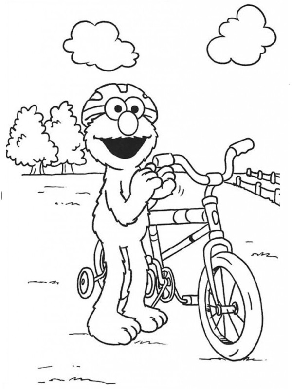 Elmo merge pe bicicletă de colorat