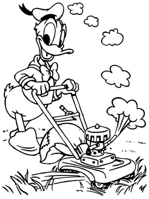 Donald Duck tunde iarba de colorat