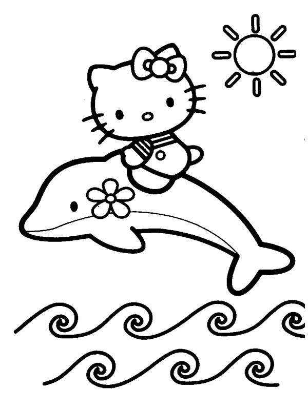 Hello Kitty pe un delfin de colorat