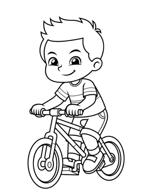Băiat pe bicicletă de colorat