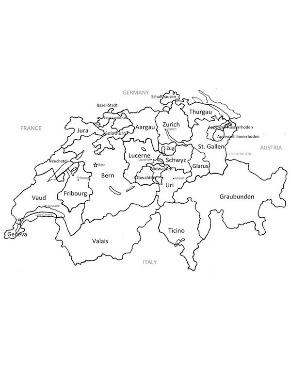 Harta Elveţiei de colorat