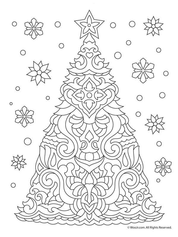 Mandala cu brad de Crăciun de colorat