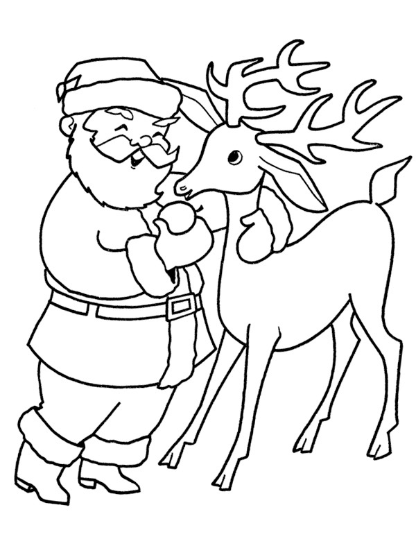 Moș Crăciun cu unul dintre renii săai de colorat