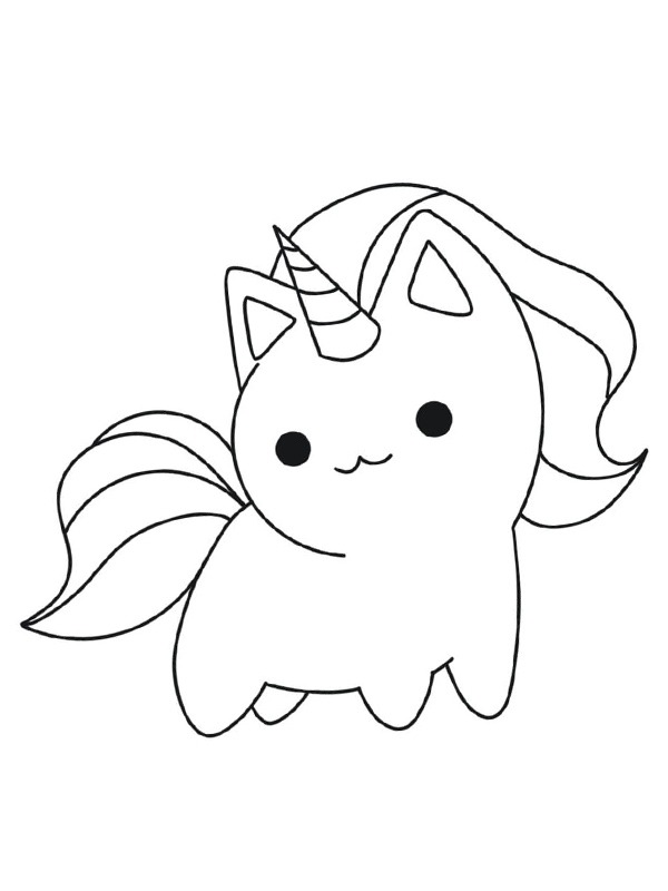 Pisică mică unicorn de colorat
