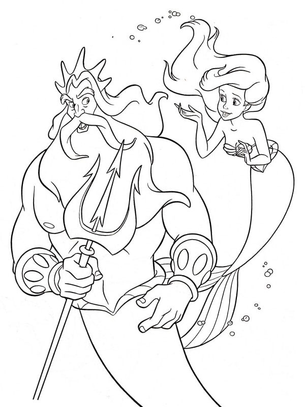 Regele Triton și Ariel de colorat