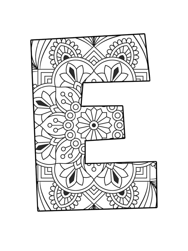 Mandala litera E de colorat