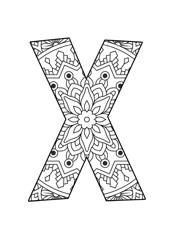 Litera X Mandala de colorat