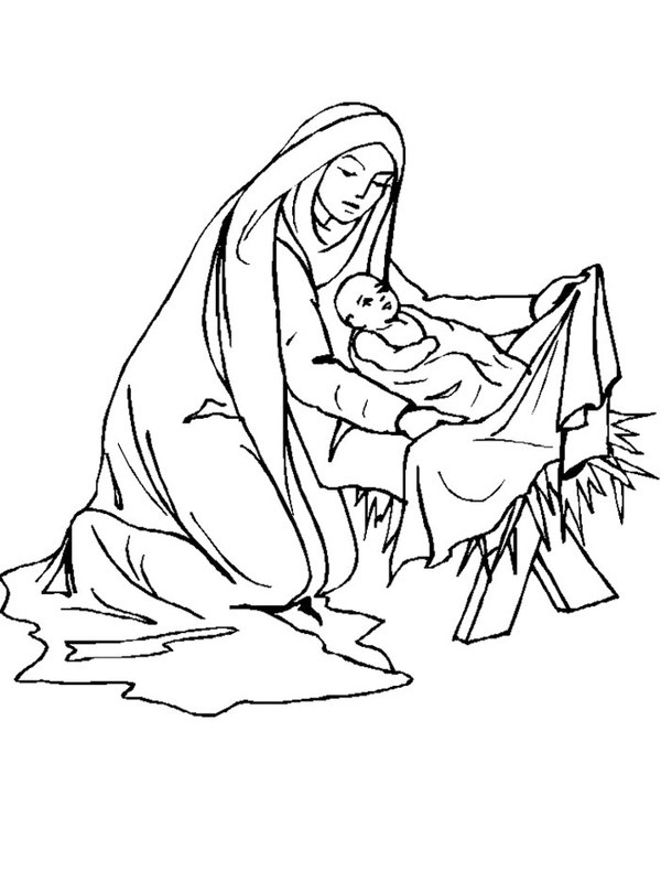 Maria și Iisus de colorat