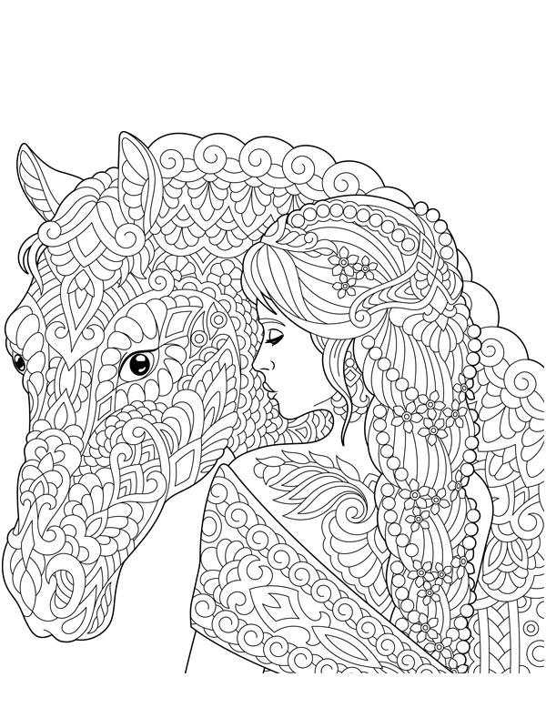 Fată cu cal de colorat