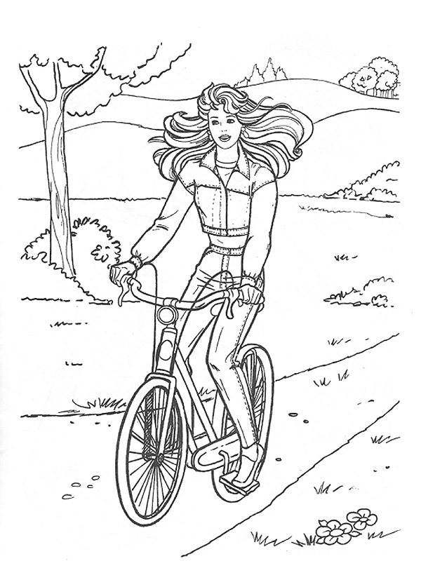 Fată pe bicicletă de colorat