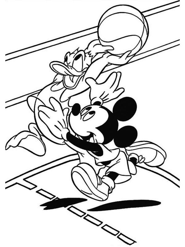 Mickey și Donald joacă baschet de colorat