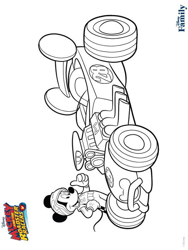 Mickey Mouse lângă maşina de curse de colorat
