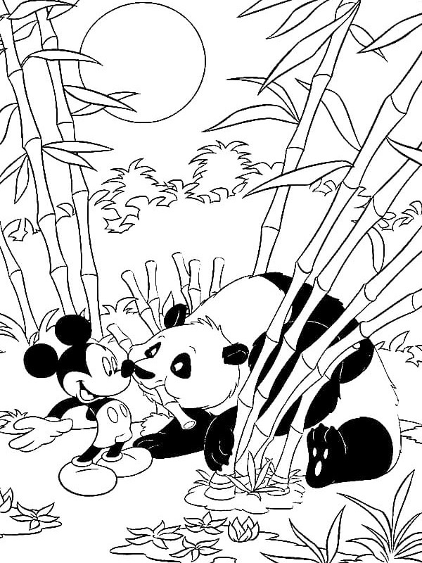 Mickey Mouse și panda de colorat