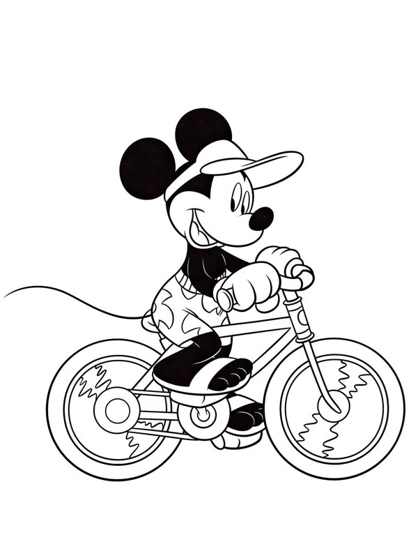Mickey Mouse pe bicicletă de colorat