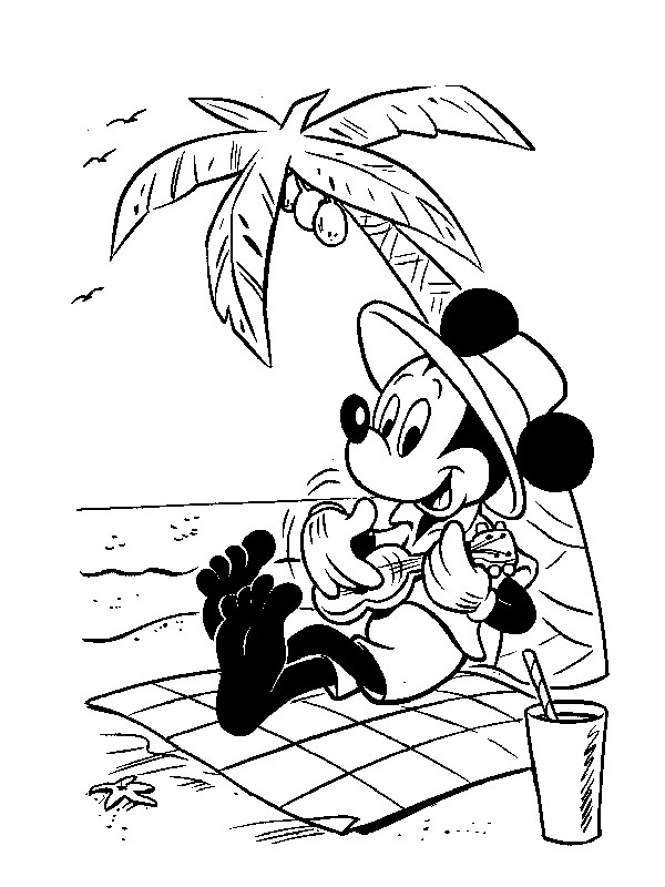 Mickey Mouse pe plajă de colorat