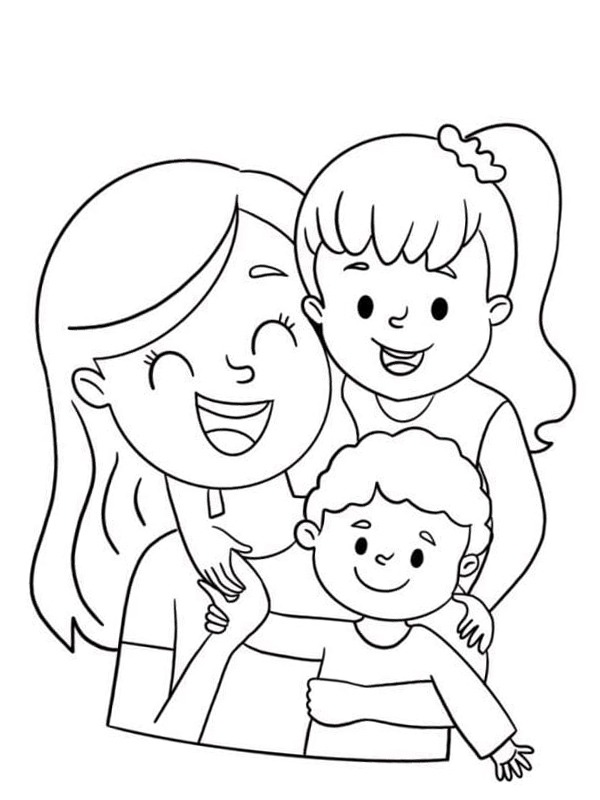 Mamă şi copii de colorat