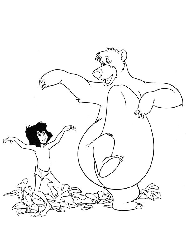 Mowgli și ursul Baloo dansează de colorat
