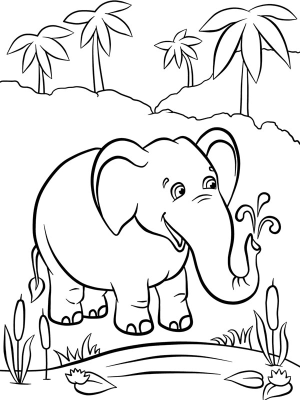 Elefant lângă apă de colorat