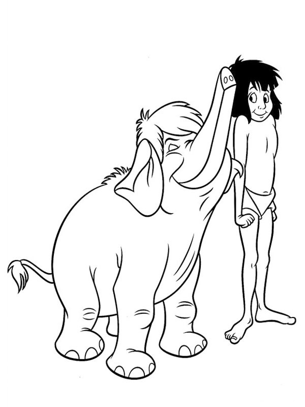 Mowgli și elefantul de colorat