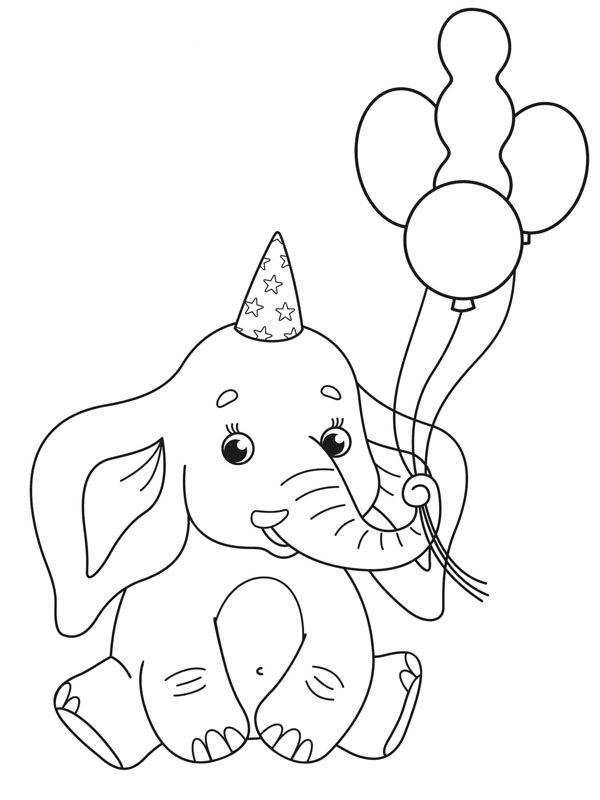 Ziua de naștere a elefantului de colorat