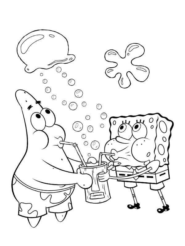 Patrick Stea și Spongebob beau limonadă de colorat