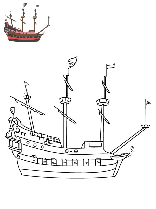 Nava de pirați a căpitanului Hook de colorat